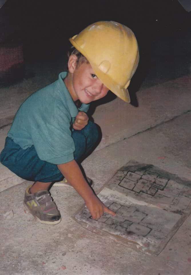 Patrick at his first construction site.