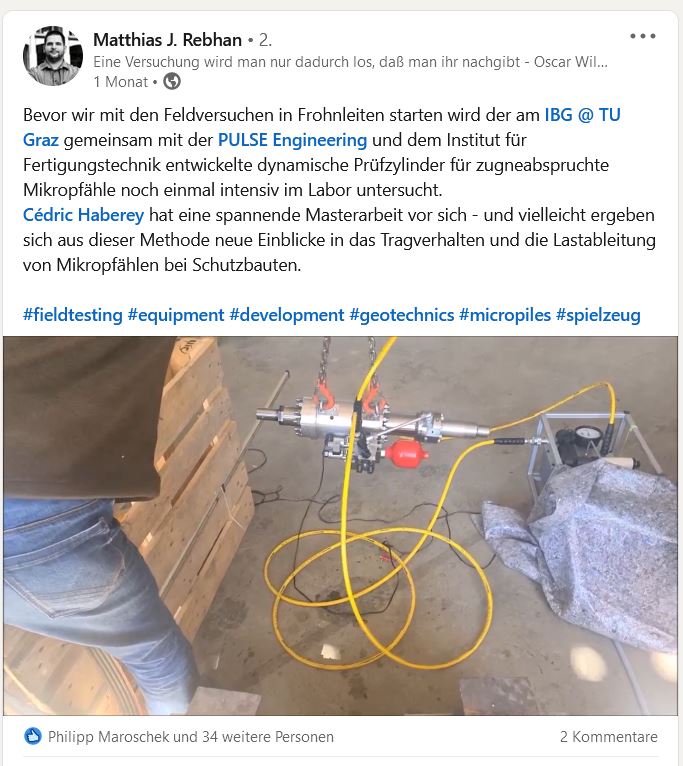 LinkedIn-Post von Rebhan zu dynamischen Prüfzylindern. Credit: Rebhan